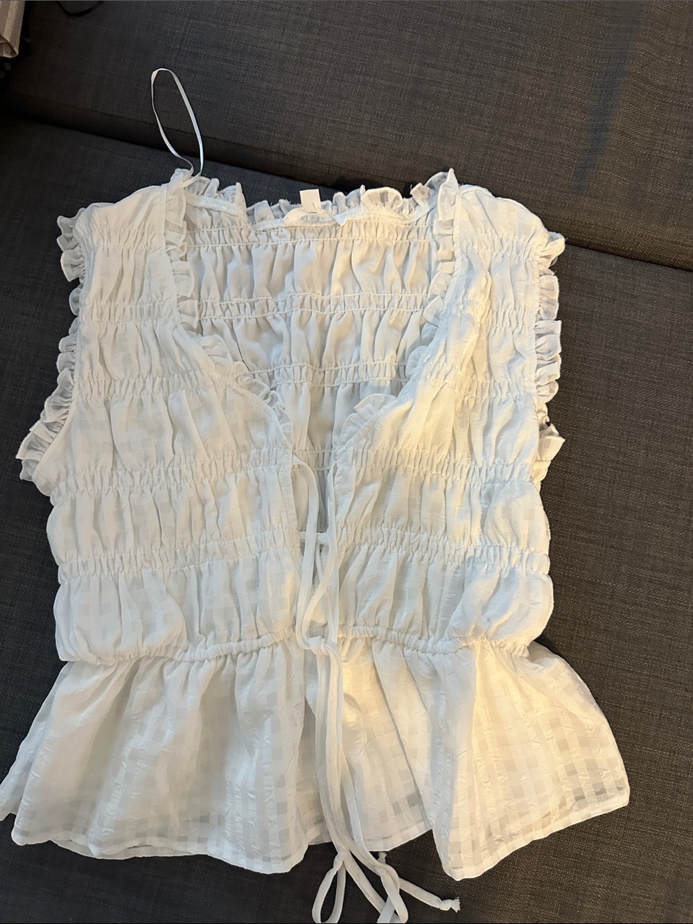 Smocked White Tie-Front Camisole Top - Lightweight Women's Layering Piece